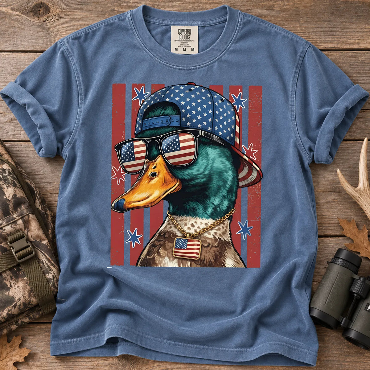 Patriotic Merica Mallard T-Shirt in Blue Jean