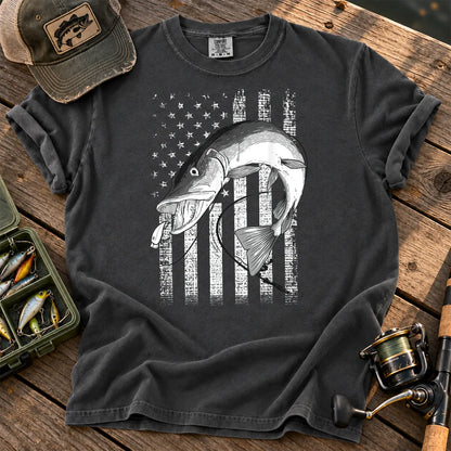 Patriotic Muskie Fishing T-Shirt in Pepper