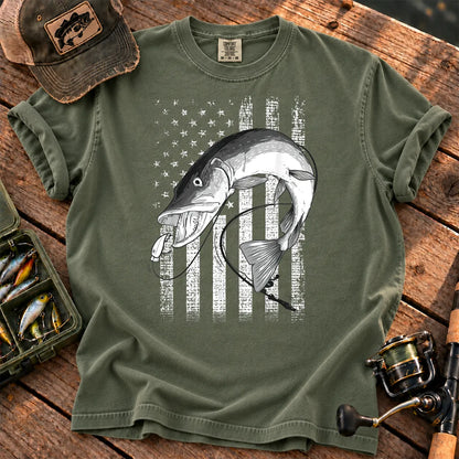 Patriotic Muskie Fishing T-Shirt in Moss