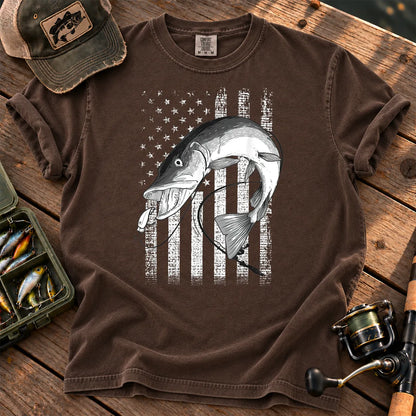 Patriotic Muskie Fishing T-Shirt in Espresso