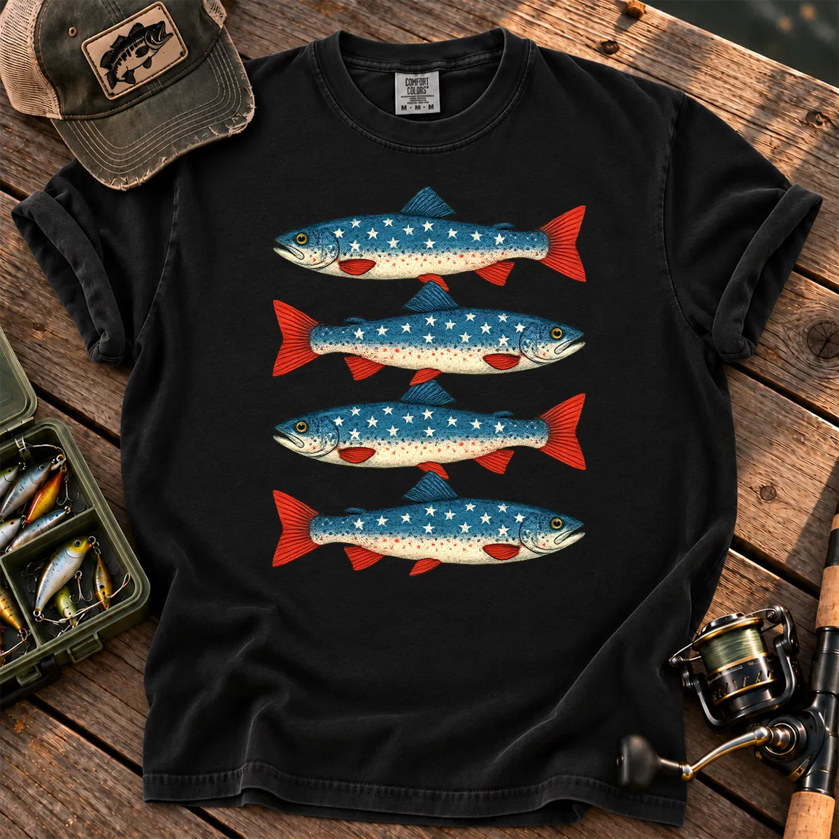 Patriotic Trout Row T-Shirt in Black