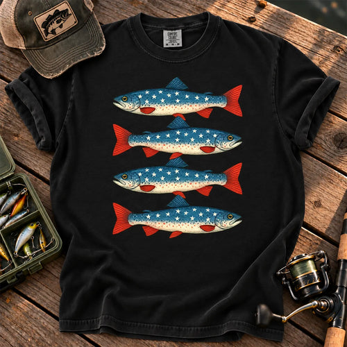 Patriotic Trout Row T-Shirt in Black