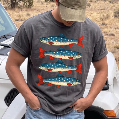 Patriotic Trout Row T-Shirt Men model in Pepper