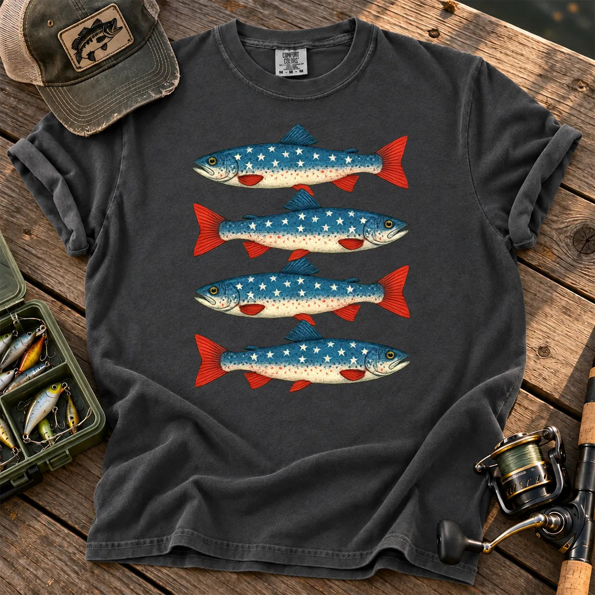 Patriotic Trout Row T-Shirt in Pepper
