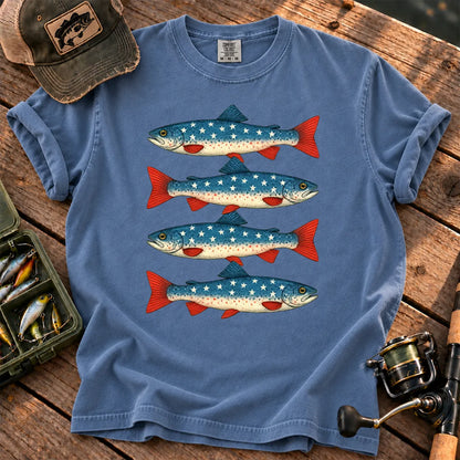 Patriotic Trout Row T-Shirt in Blue Jean