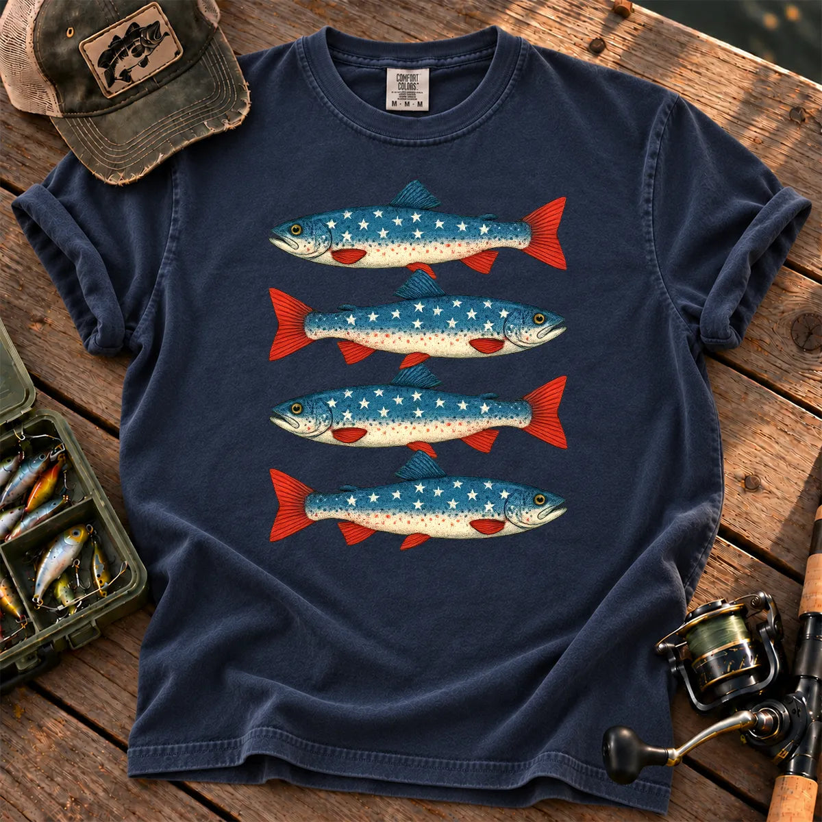 Patriotic Trout Row T-Shirt in True Navy