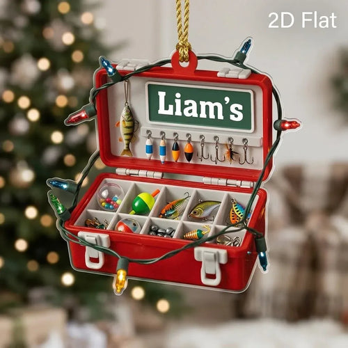 Personalized Red Fishing Tackle Box Ornament