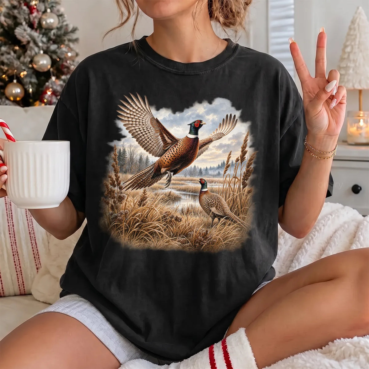 Pheasant Wilderness T-Shirt Women model in Black