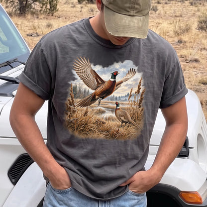 Pheasant Wilderness T-Shirt Men model in Pepper