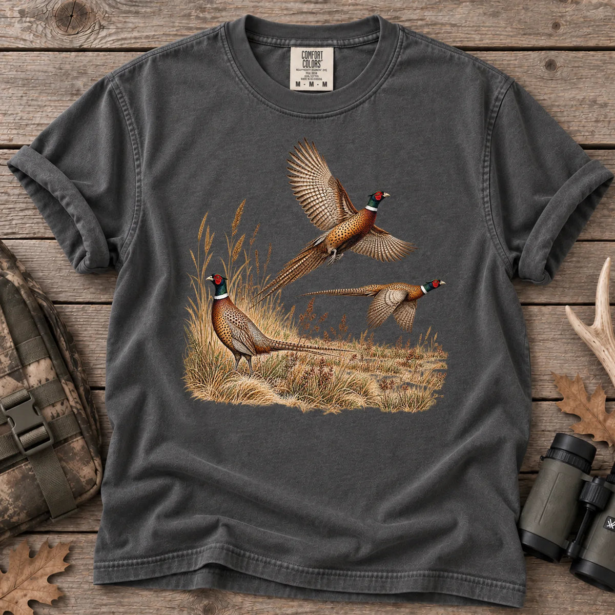 Pheasants in Flight T-Shirt in Pepper