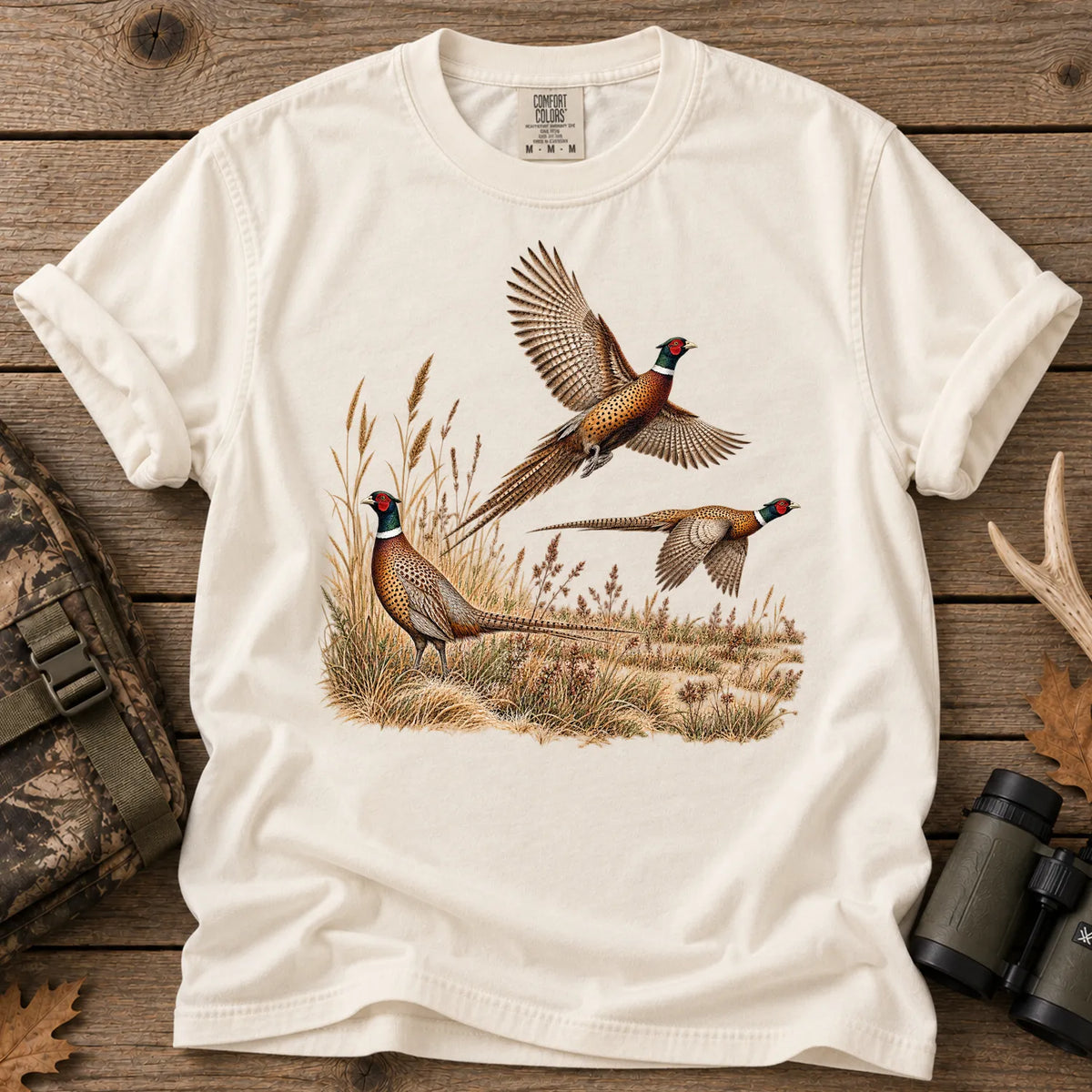 Pheasants in Flight T-Shirt in Ivory