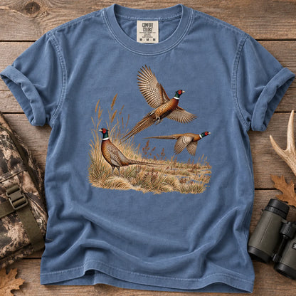 Pheasants in Flight T-Shirt in Blue Jean