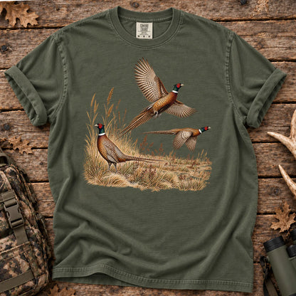 Pheasants in Flight T-Shirt in Moss