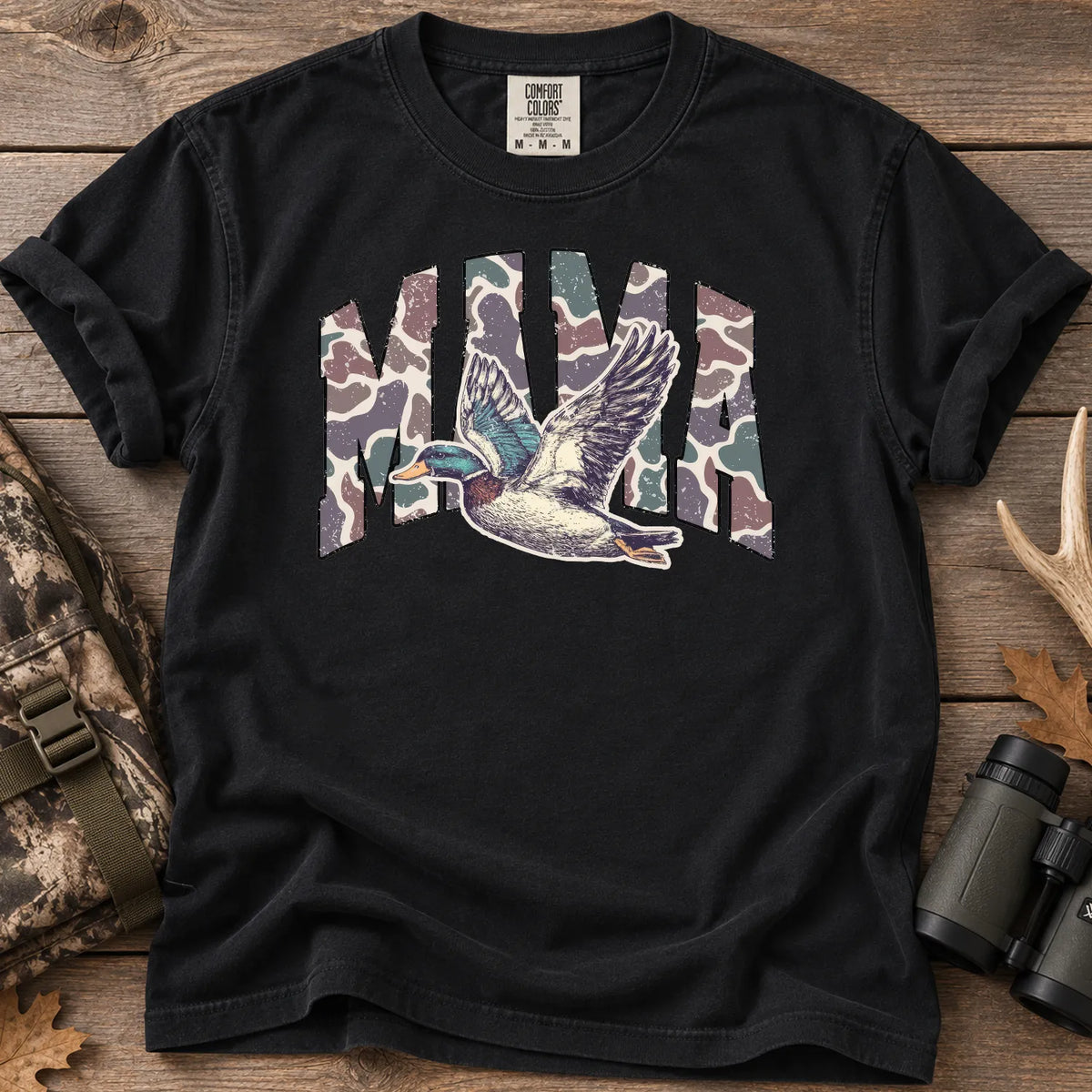 Pink Camo Hunting Mama T-Shirt in Black