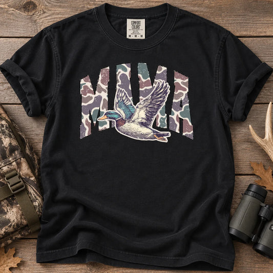 Pink Camo Hunting Mama T-Shirt in Black