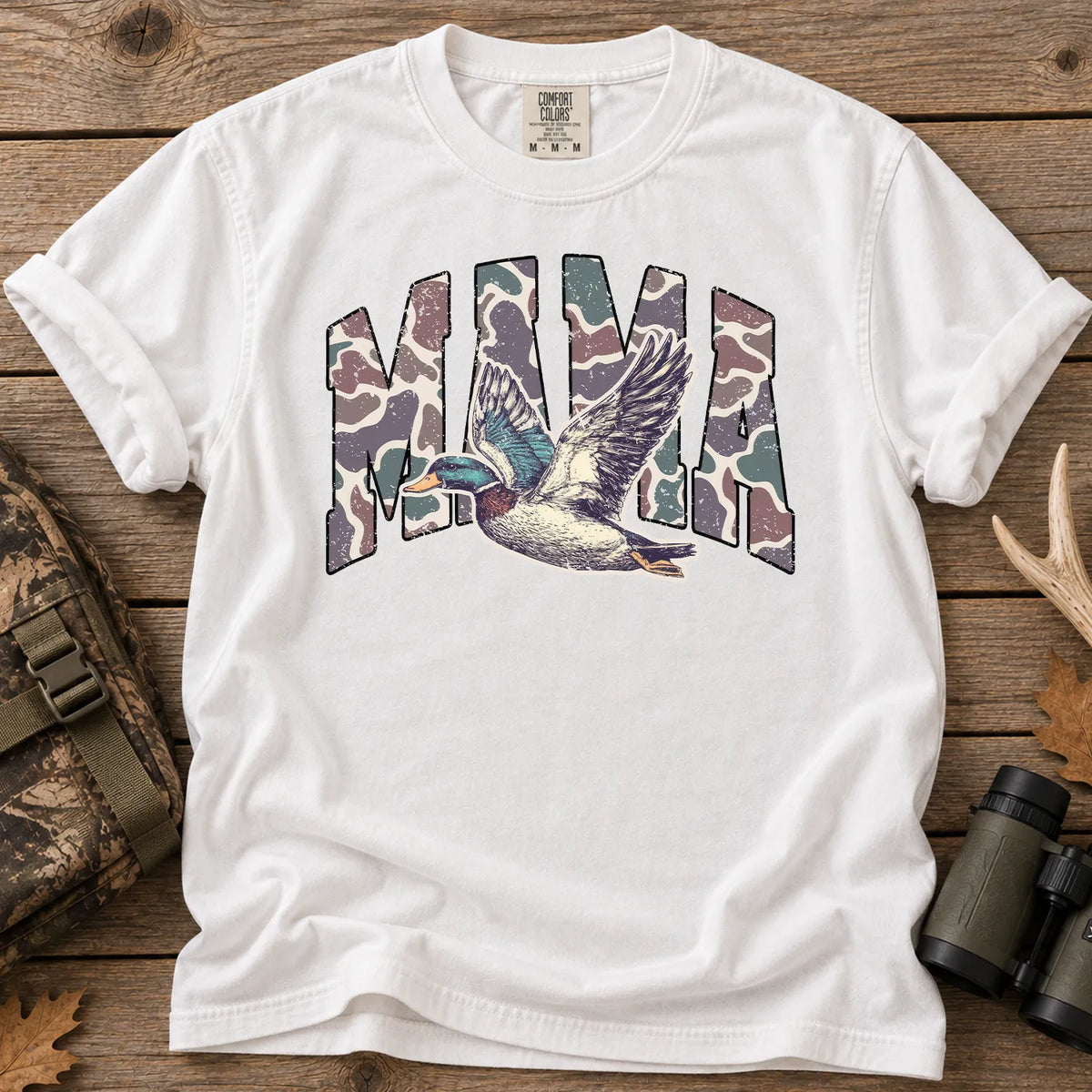 Pink Camo Hunting Mama T-Shirt in White