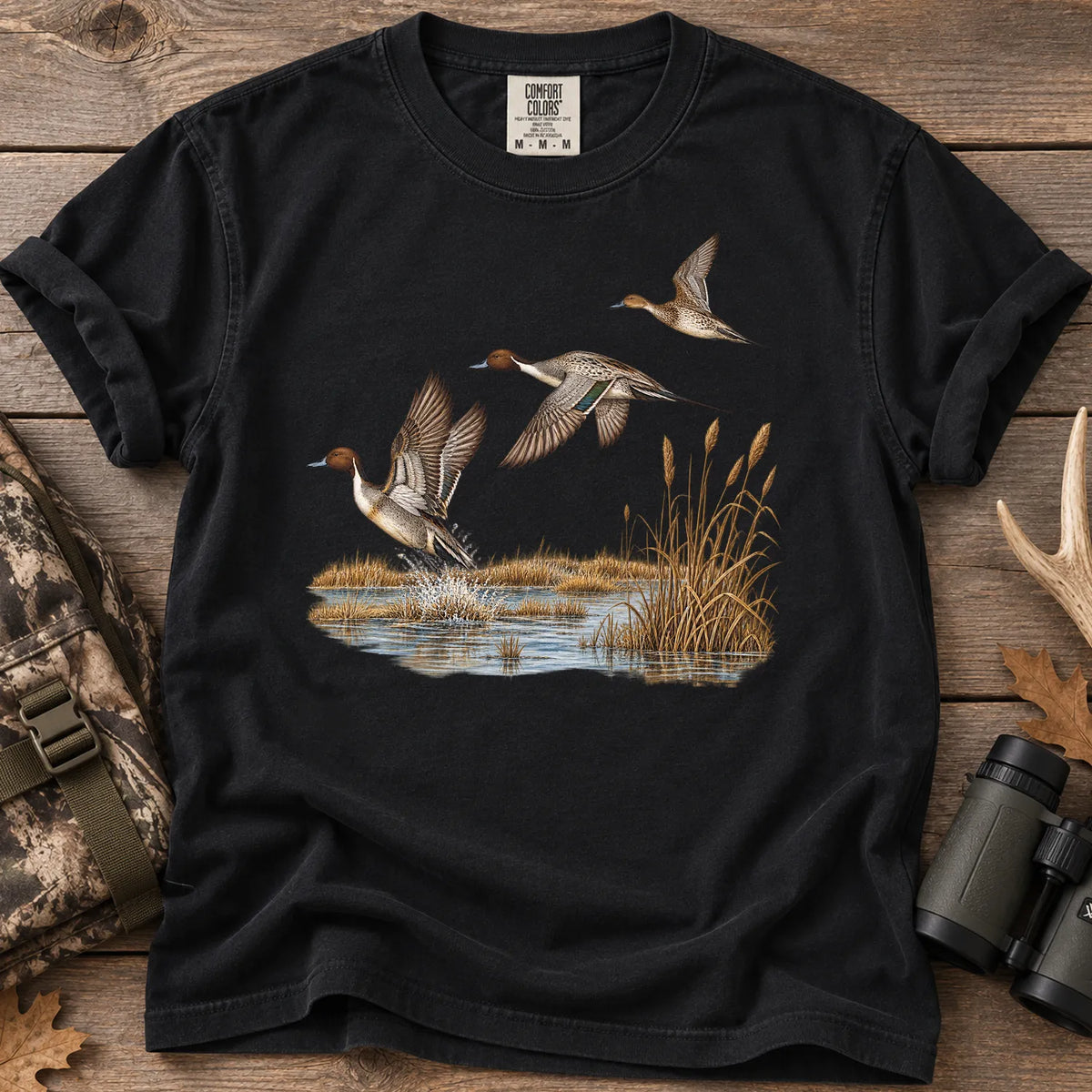 Pintail Ducks in Flight T-Shirt in Black
