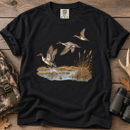 Pintail Ducks in Flight T-Shirt in Black