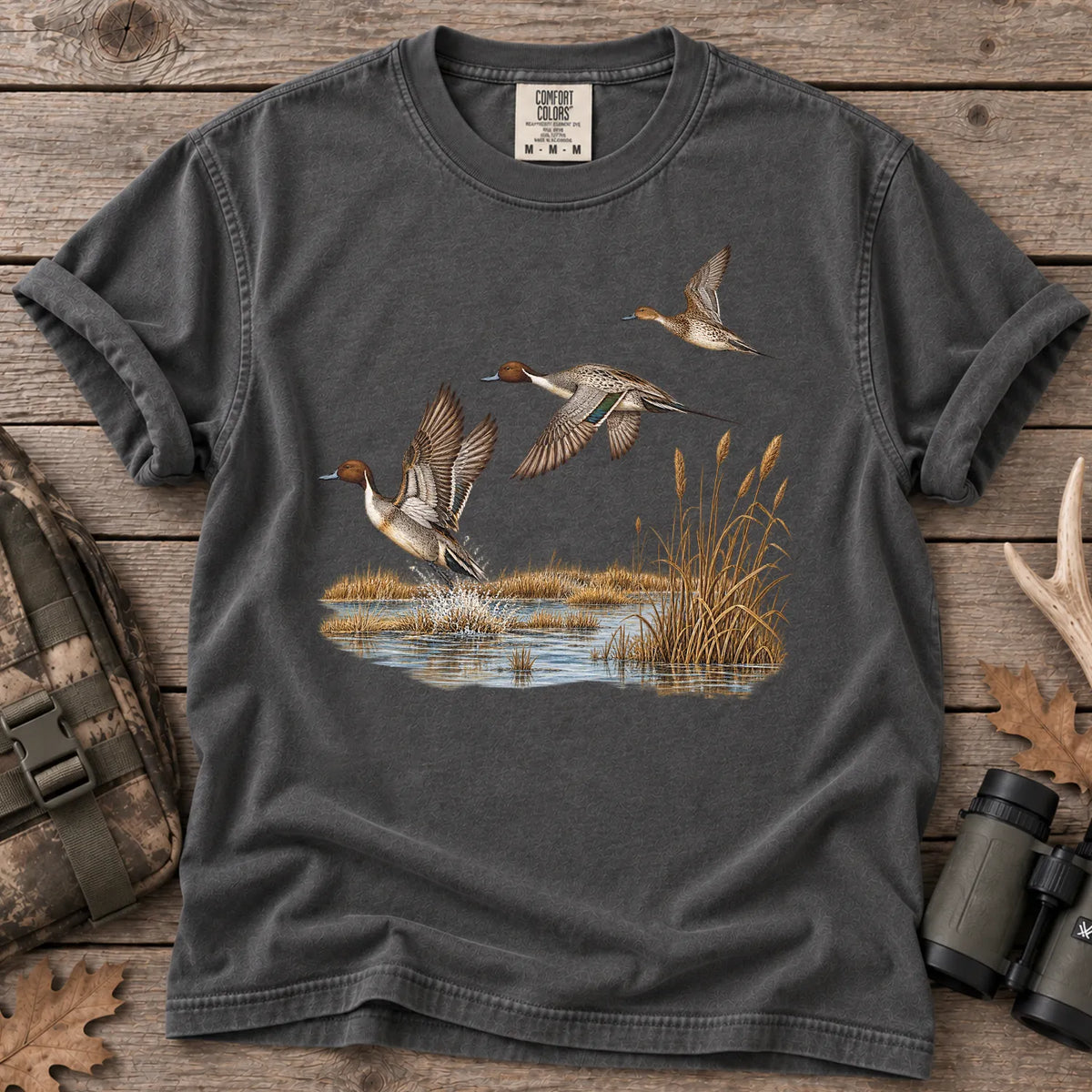 Pintail Ducks in Flight T-Shirt in Pepper