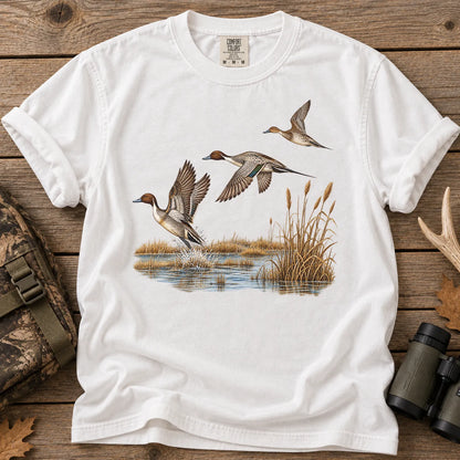 Pintail Ducks in Flight T-Shirt in White