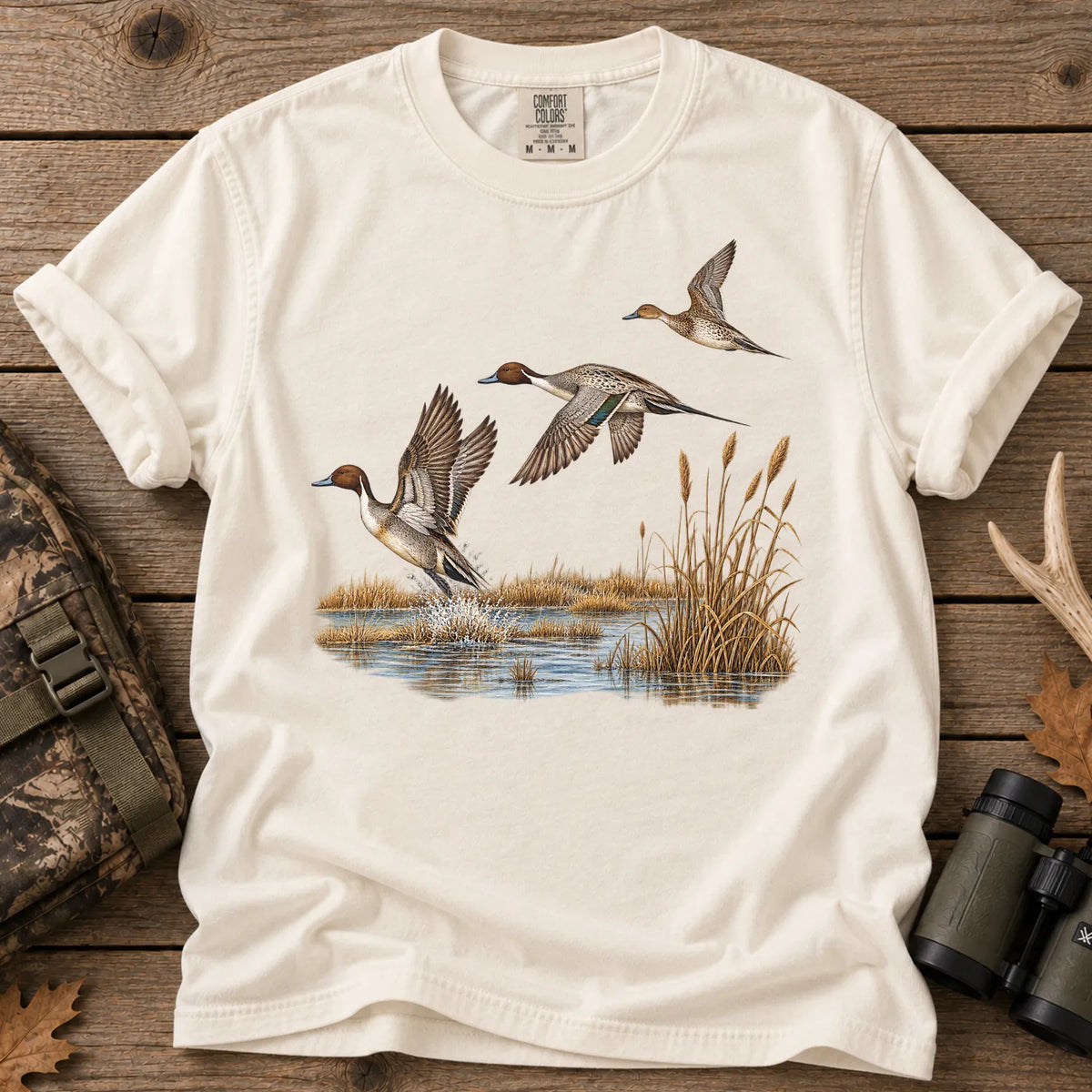 Pintail Ducks in Flight T-Shirt in Ivory