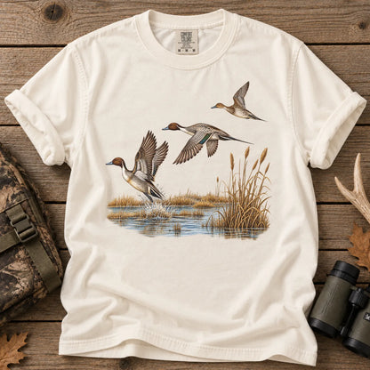 Pintail Ducks in Flight T-Shirt in Ivory