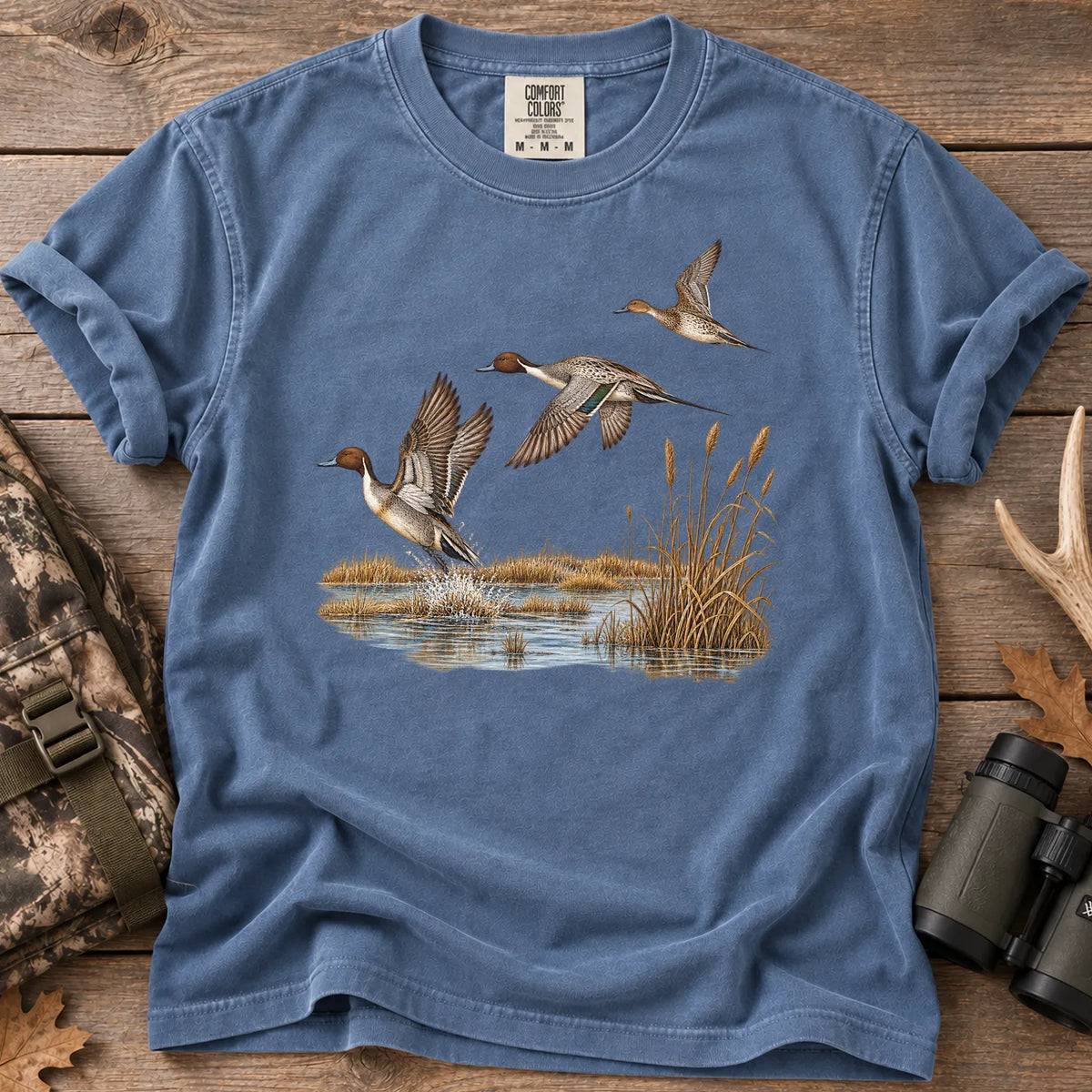 Pintail Ducks in Flight T-Shirt in Blue Jean