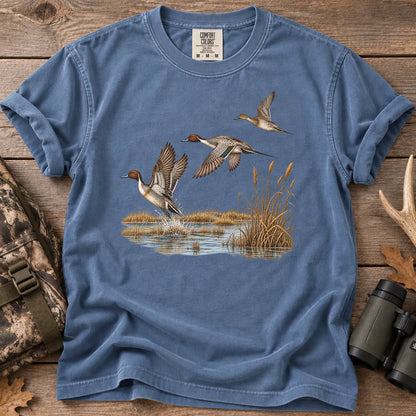 Pintail Ducks in Flight T-Shirt in Blue Jean