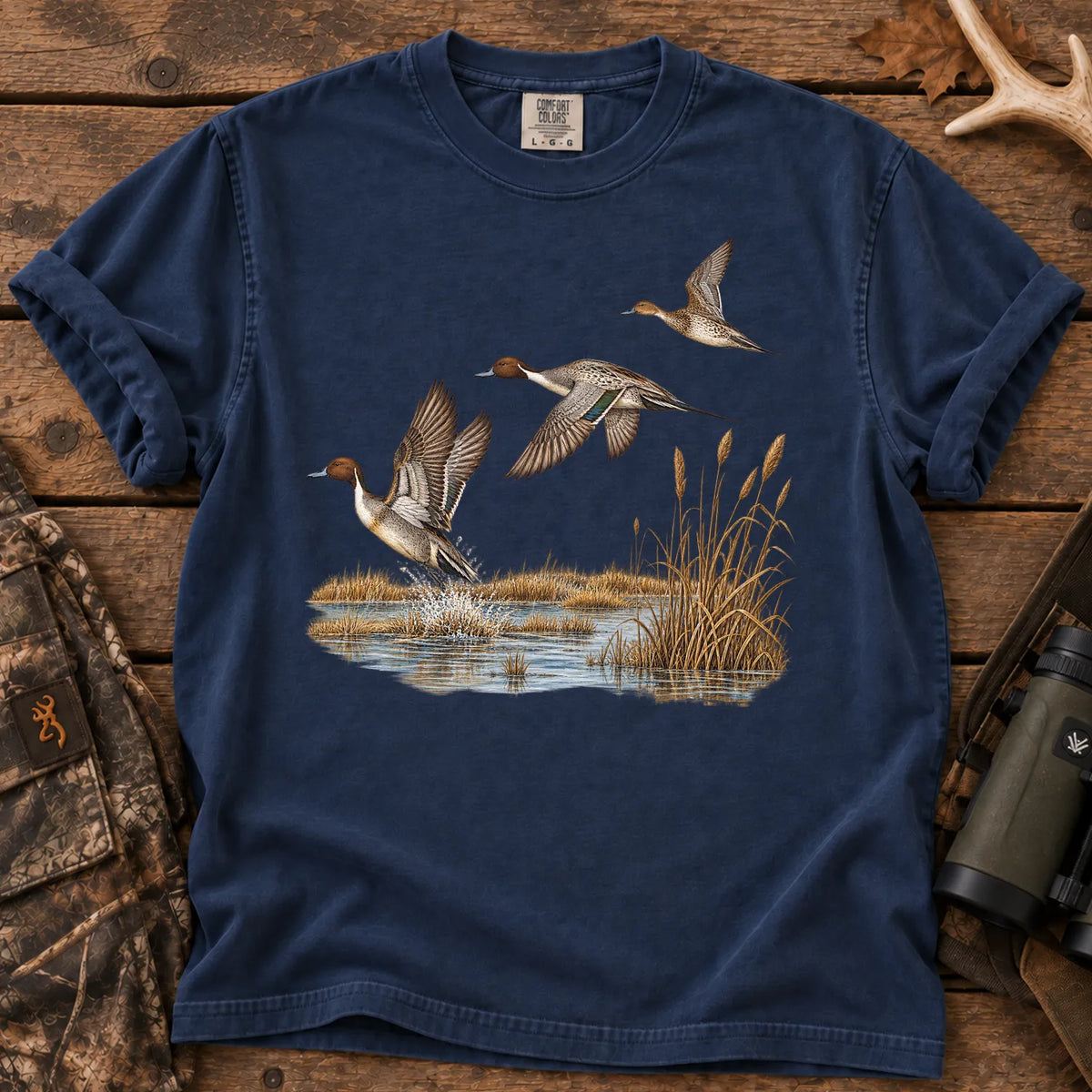 Pintail Ducks in Flight T-Shirt in True Navy