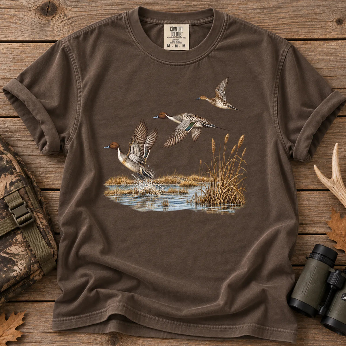 Pintail Ducks in Flight T-Shirt in Espresso