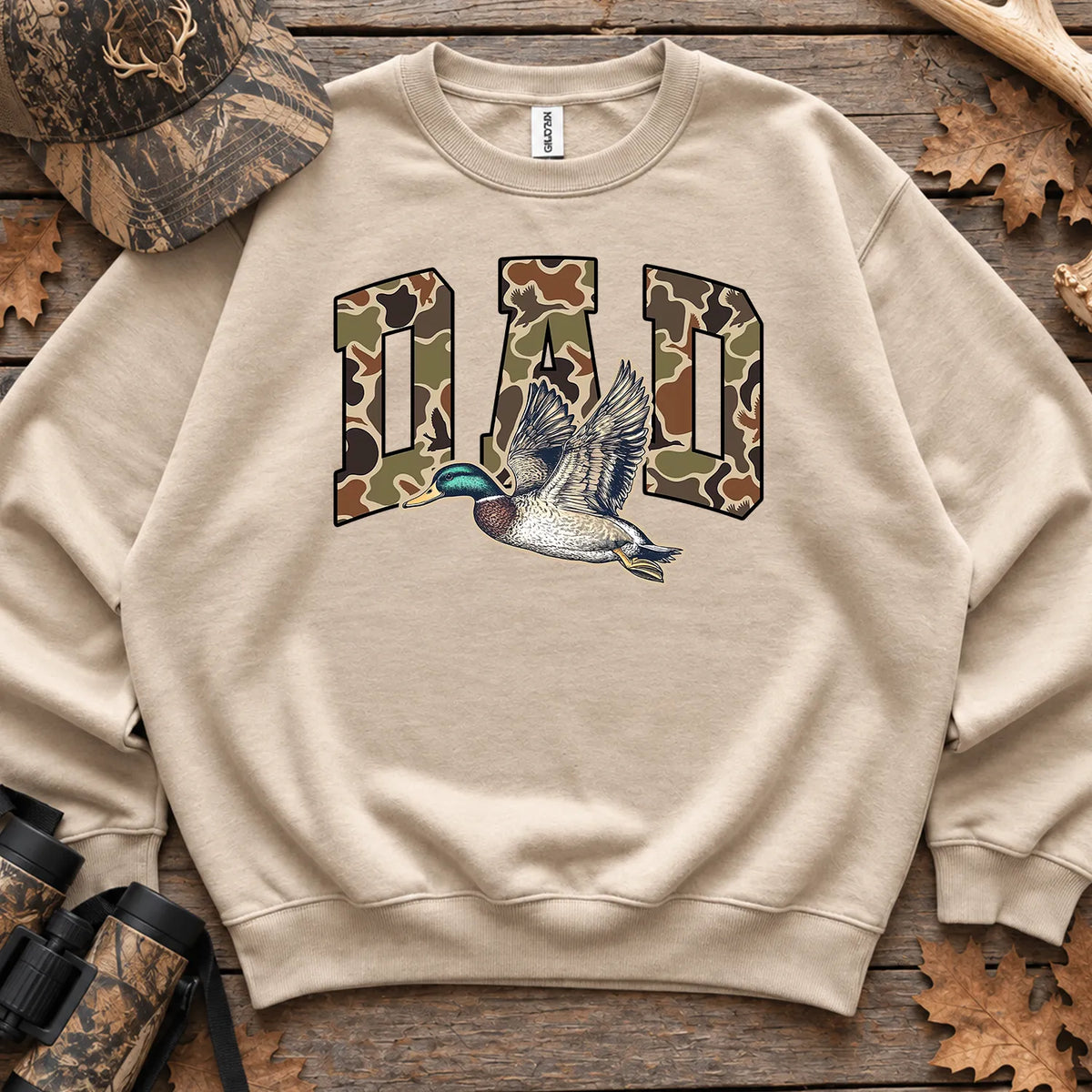 Preppy Camo Dad Mallard Sweatshirt in Sand