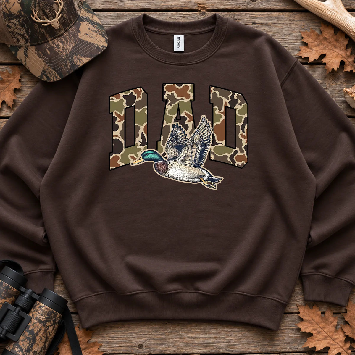 Preppy Camo Dad Mallard Sweatshirt in Dark Chocolate