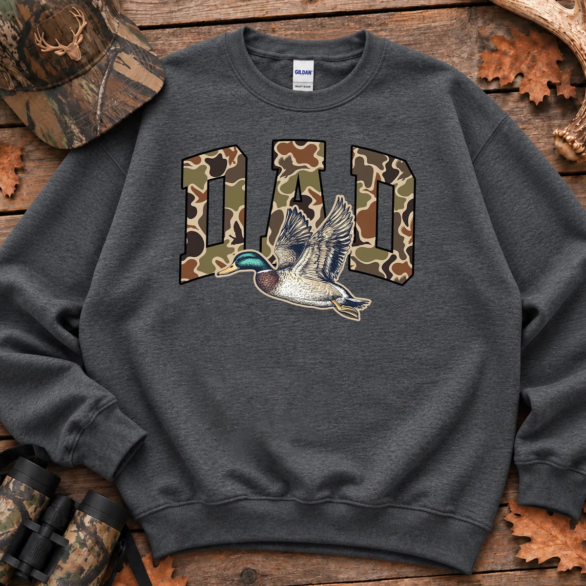 Preppy Camo Dad Mallard Sweatshirt in Dark Heather