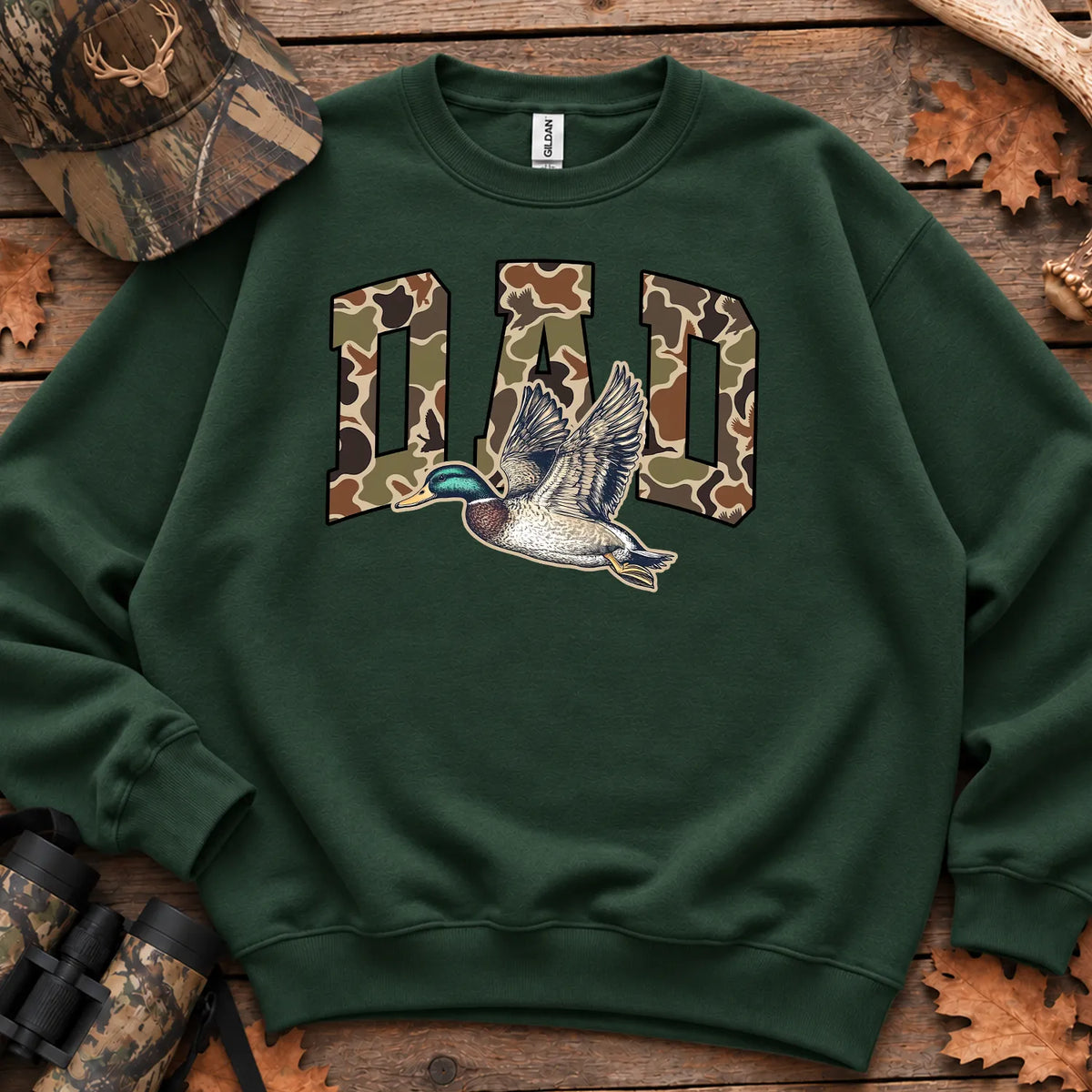 Preppy Camo Dad Mallard Sweatshirt in Forest Green