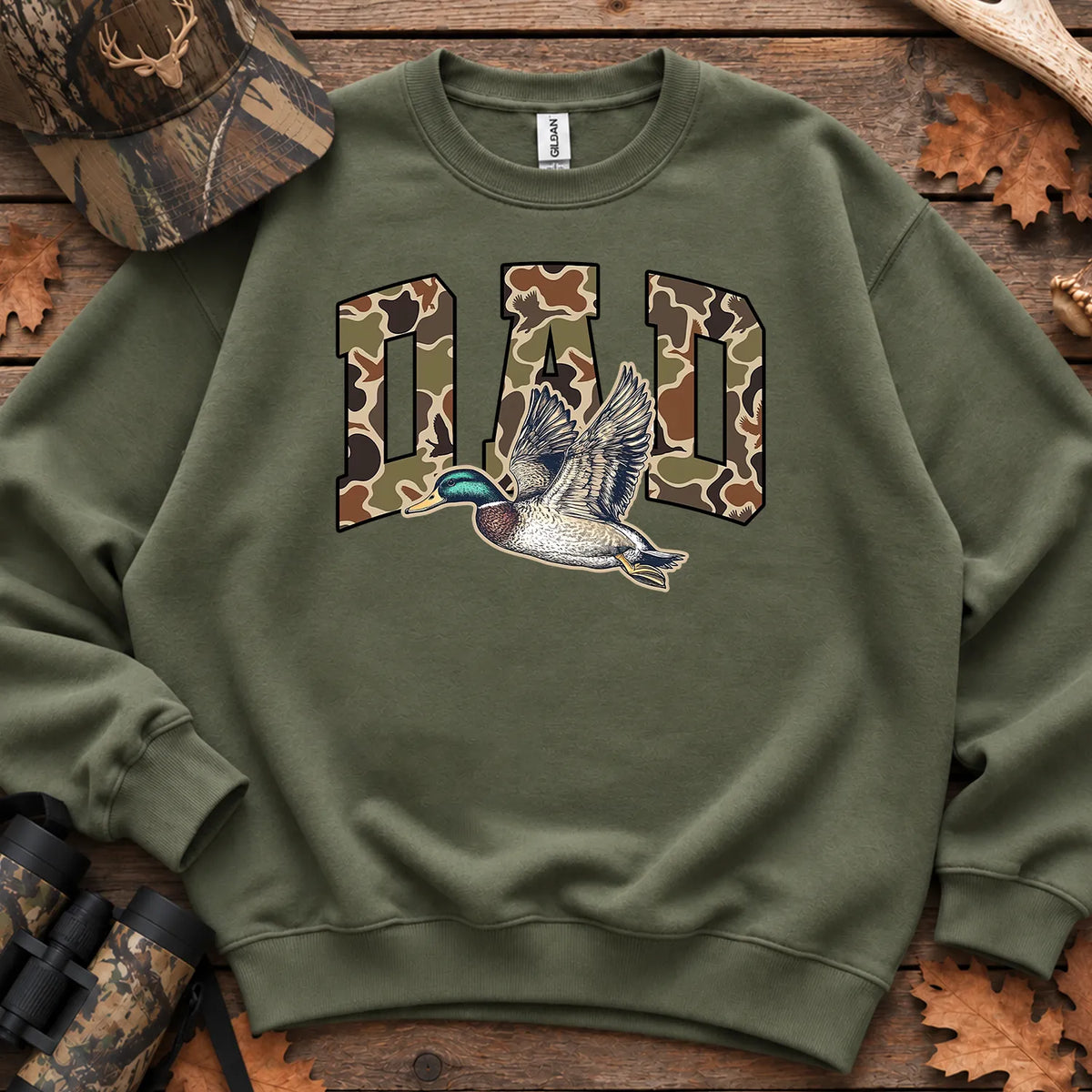 Preppy Camo Dad Mallard Sweatshirt in Military Green