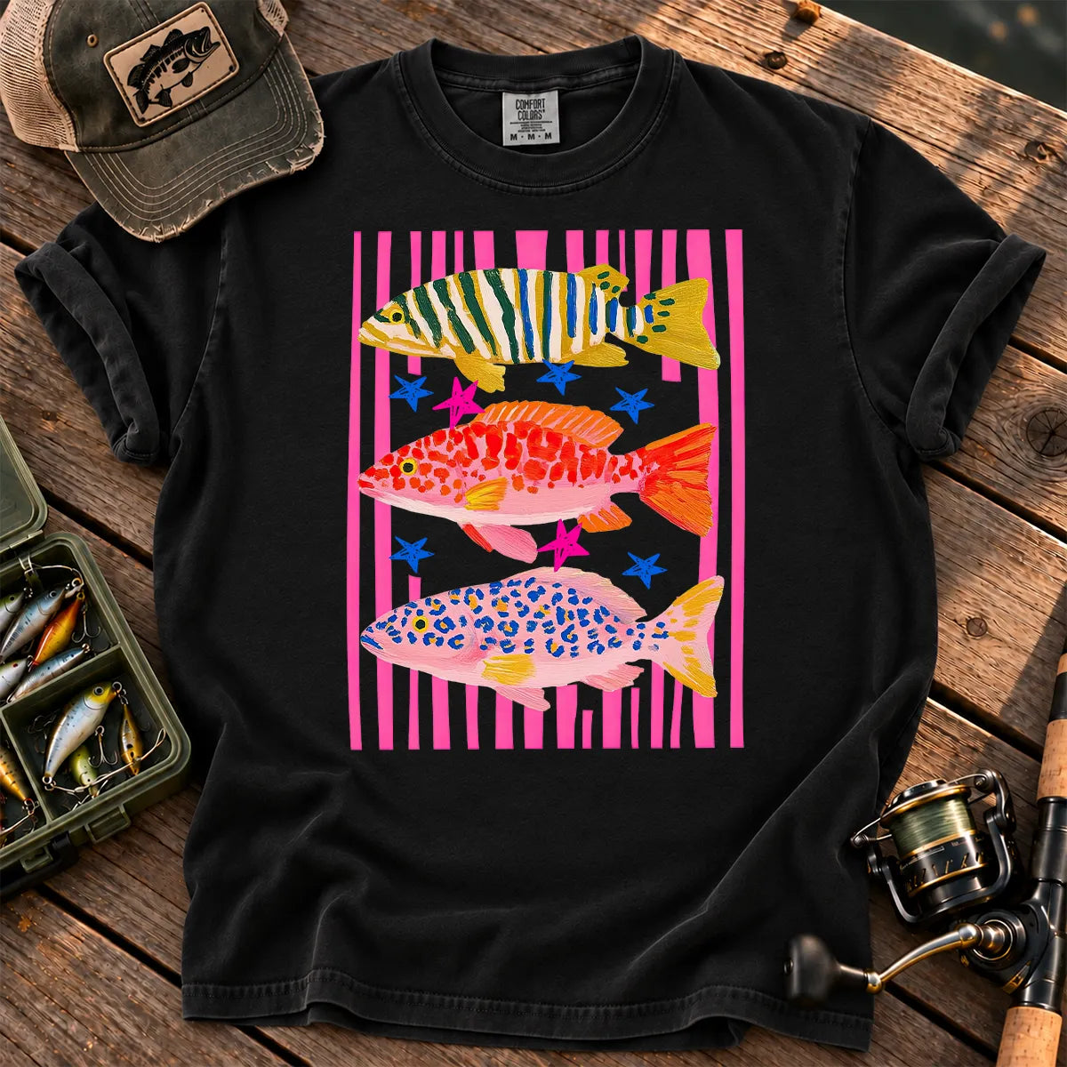 Preppy Colorful Fish T-Shirt in Black