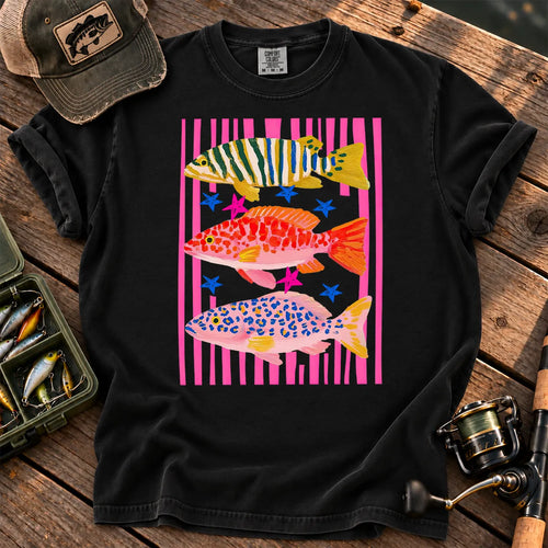 Preppy Colorful Fish T-Shirt in Black