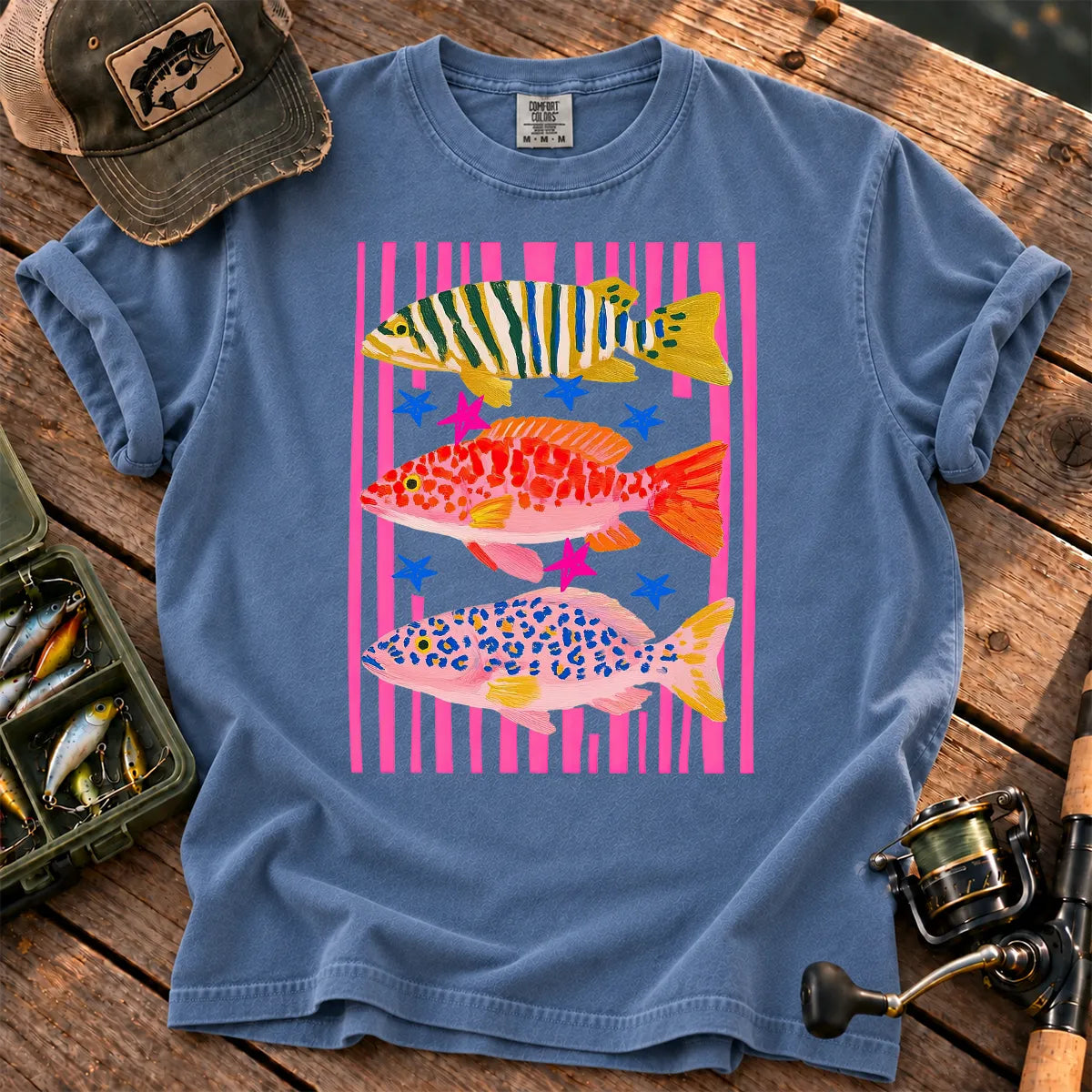 Preppy Colorful Fish T-Shirt in Blue Jean