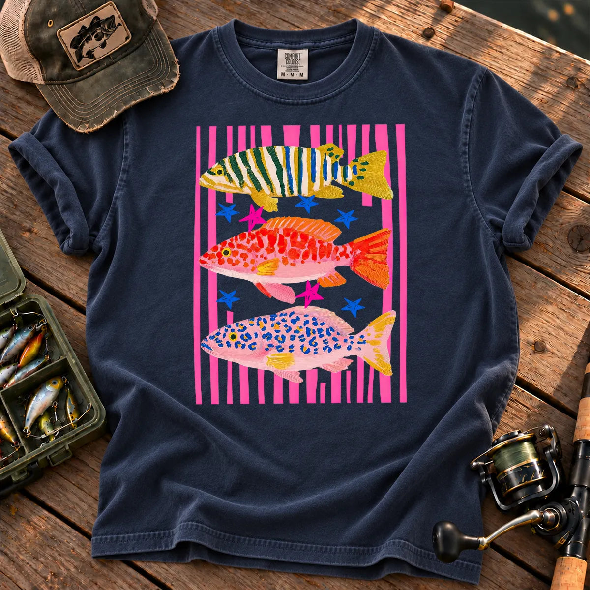 Preppy Colorful Fish T-Shirt in True Navy