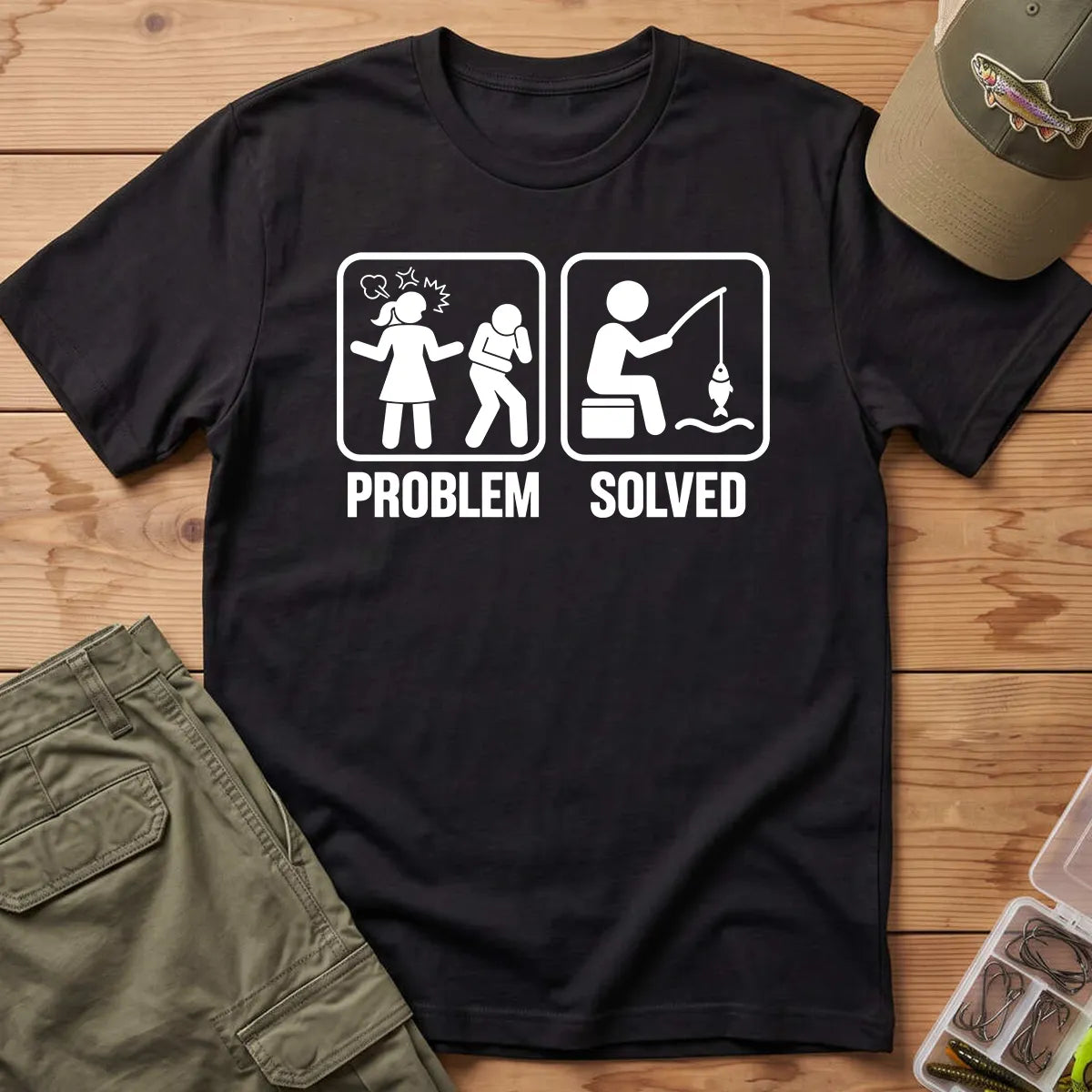 Problem Solved Fishing T-Shirt in Black
