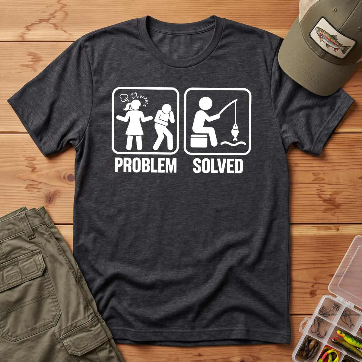 Problem Solved Fishing T-Shirt in Dark Heather