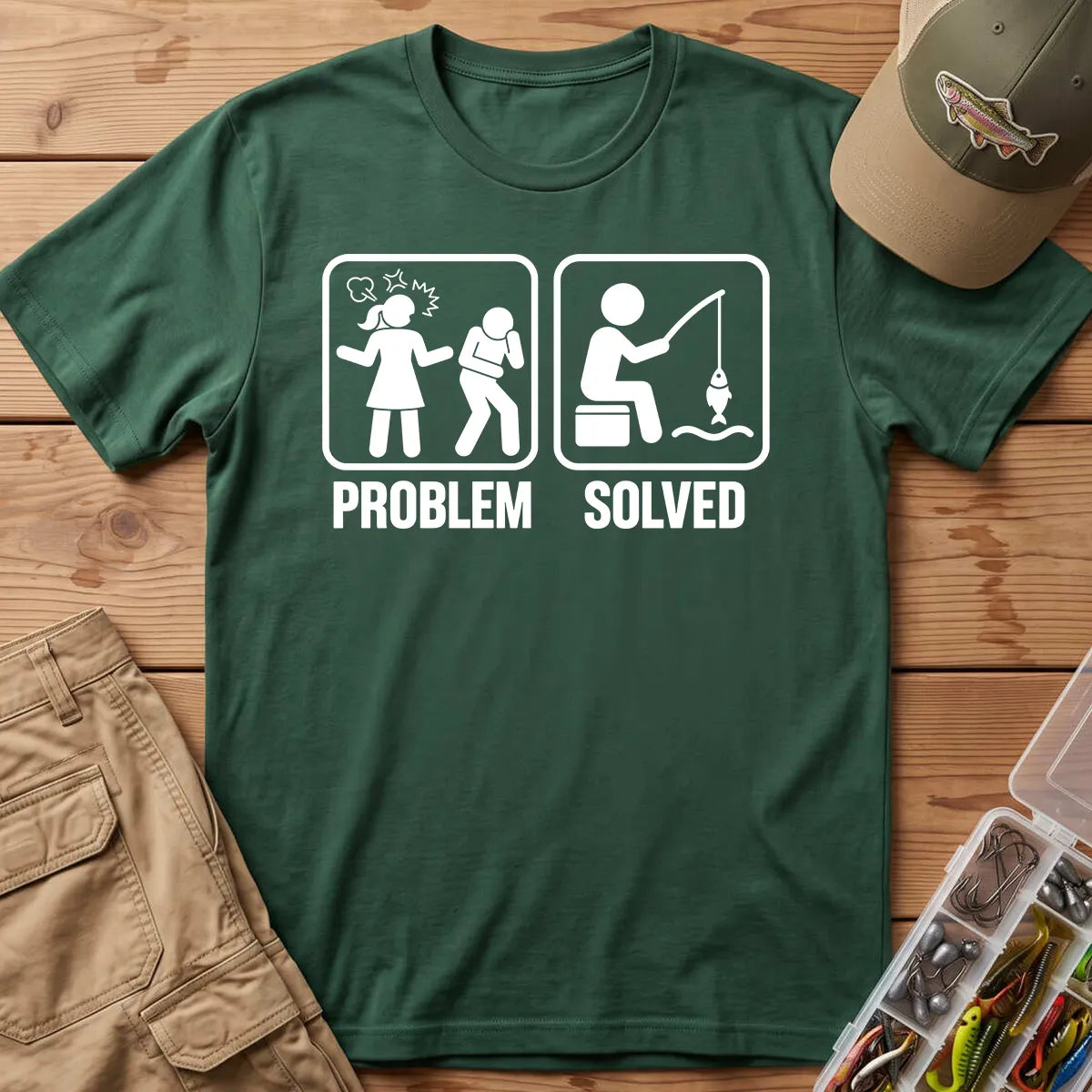 Problem Solved Fishing T-Shirt in Forest Green