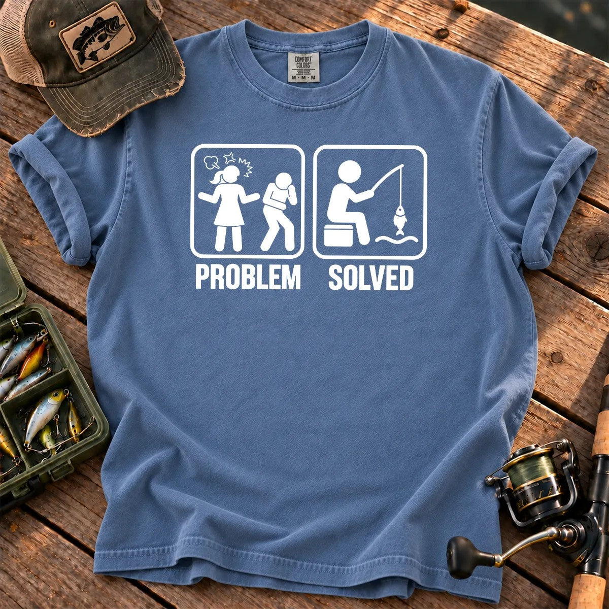 Problem Solved Fishing T-Shirt in Blue Jean