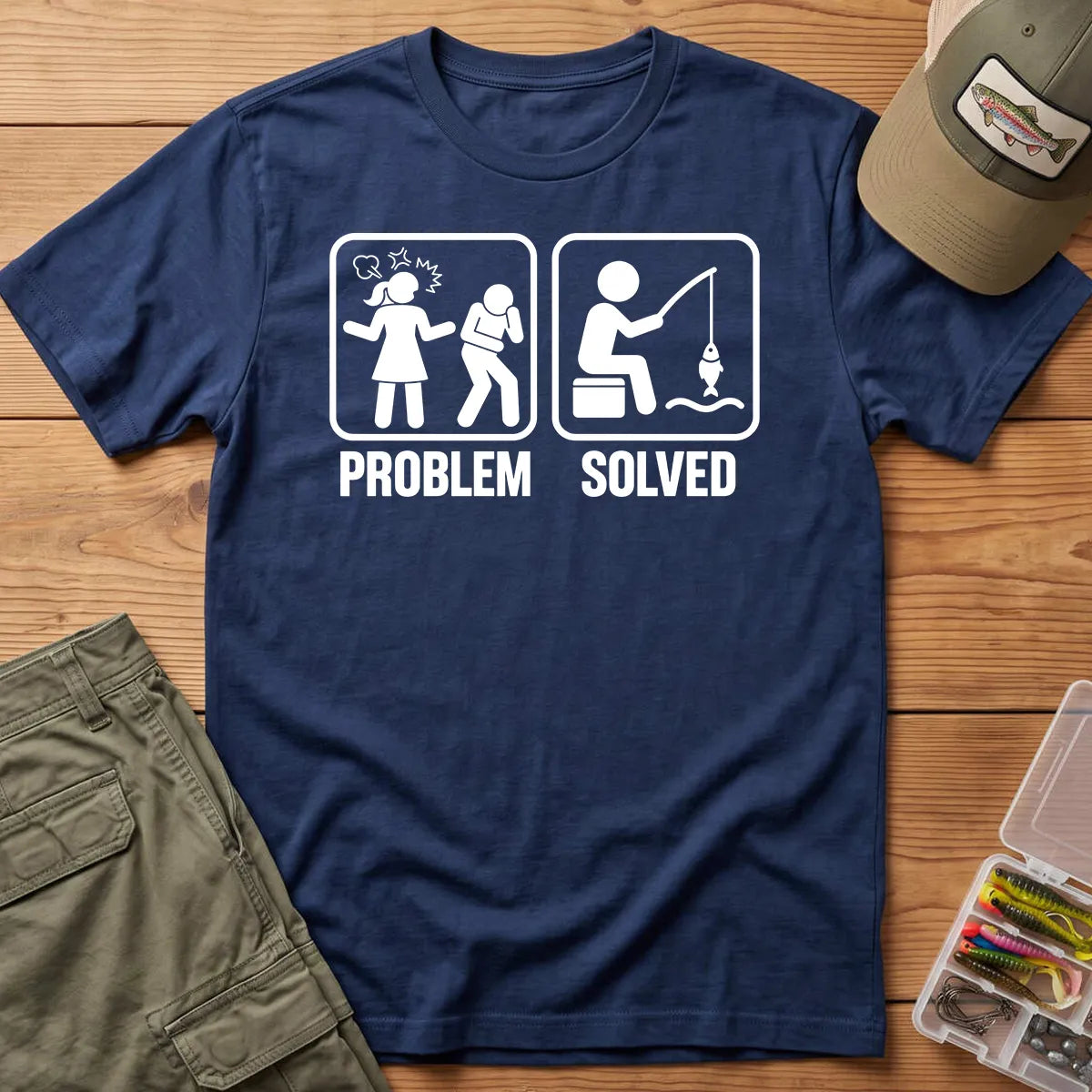 Problem Solved Fishing T-Shirt in Navy
