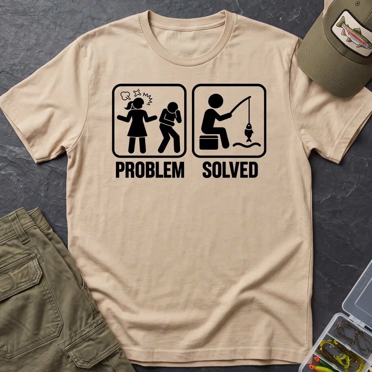 Problem Solved Fishing T-Shirt in Sand