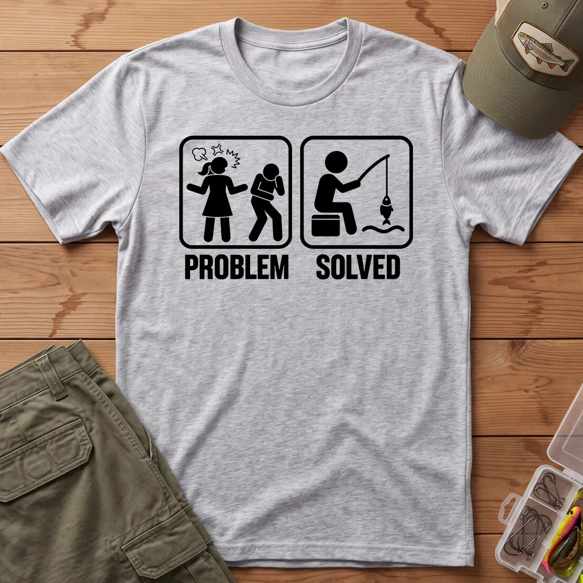 Problem Solved Fishing T-Shirt in Sport Grey
