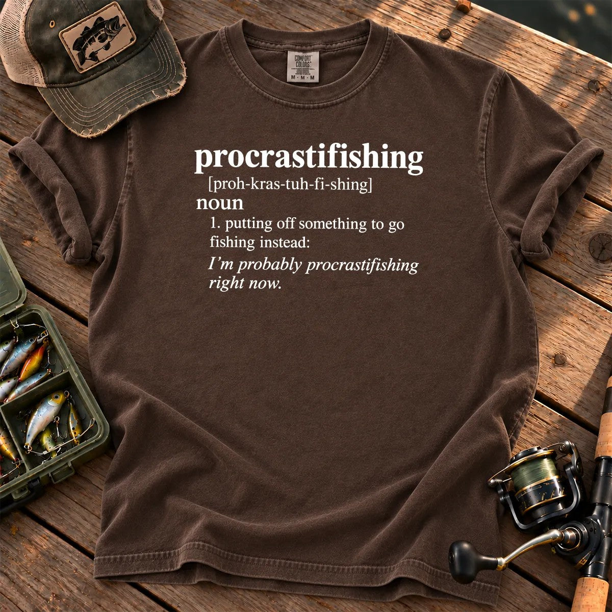Procrastifishing Definition T-Shirt in Espresso