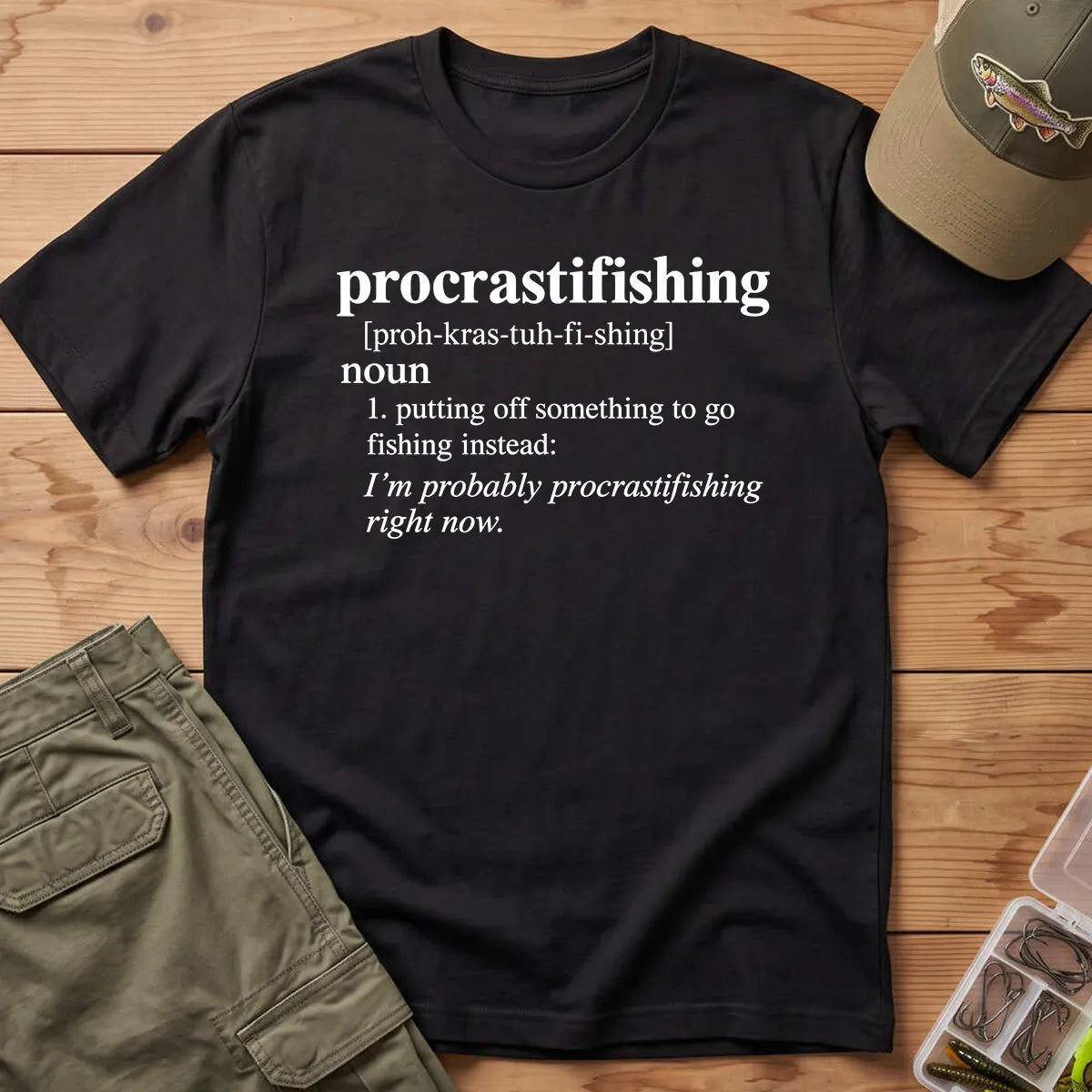 Procrastifishing Definition T-Shirt in Black