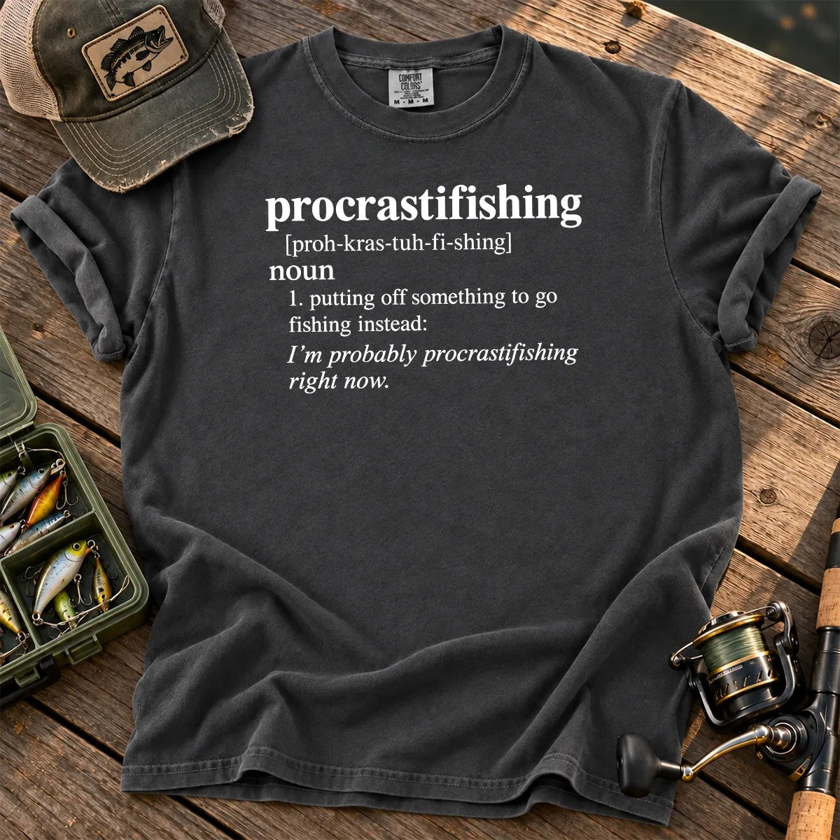 Procrastifishing Definition T-Shirt in Pepper