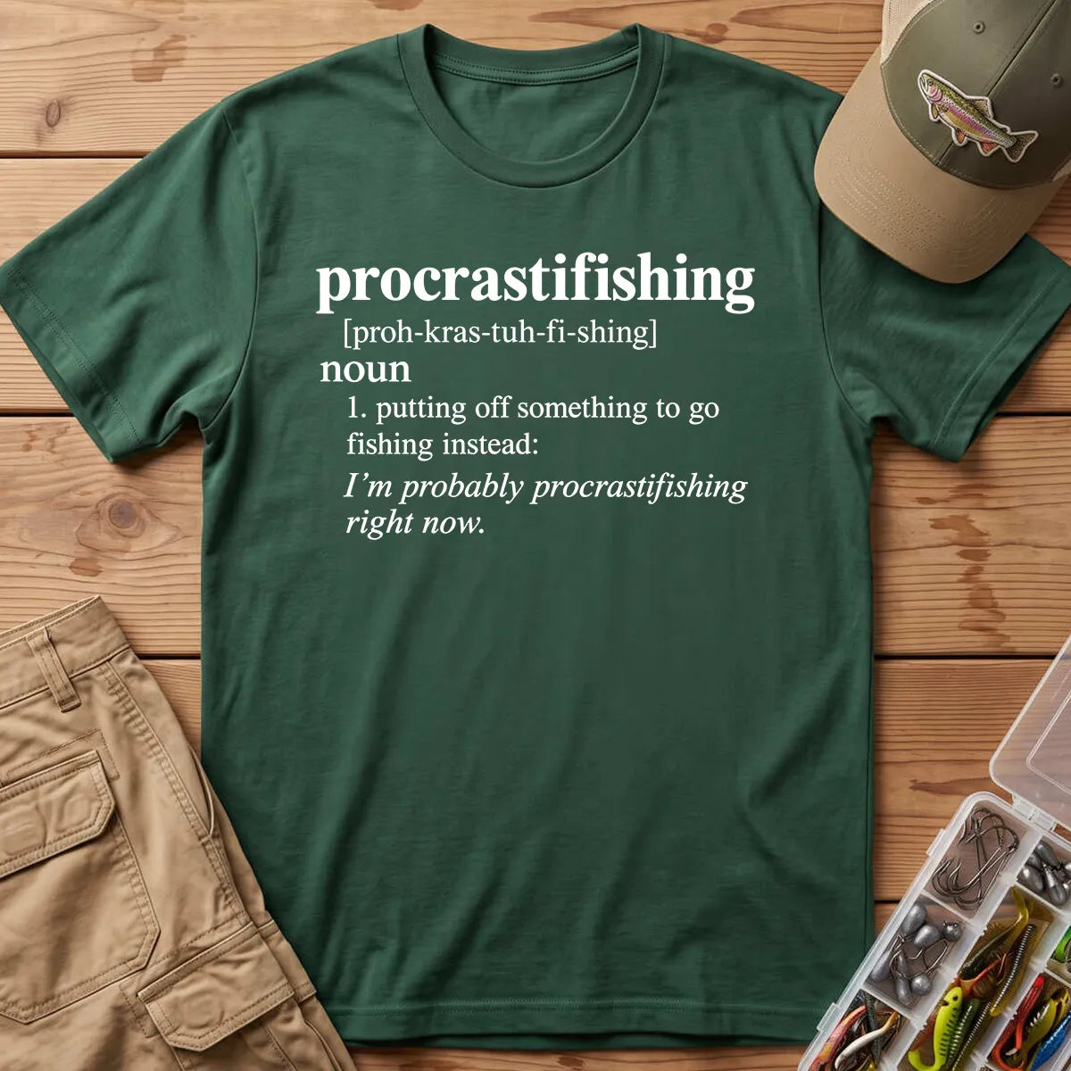 Procrastifishing Definition T-Shirt in Forest Green
